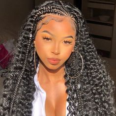 Braids With Back Out, Half Cornrows Half Box Braids With Curls, Half Up Half Braided Hairstyles, Fulani Braids Styles, Braids And Crochet Hairstyles Half, Half Cornrows Half Crochet, Braids With Curly Hair In The Back, Fulani Braids With Curly Hair, Braids For Mixed Women