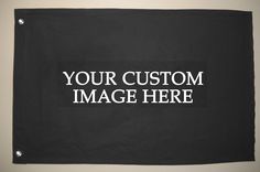 a black and white banner with the words your custom image here in white on it