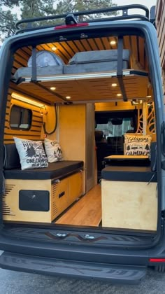 the interior of a van with its doors open