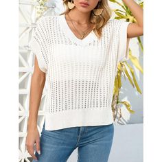 ¡¾Womens features¡¿cap sleeve tops, v neck sweater, solid color pullover tops, loose knit tank tops, short sleeve sweater, sleeveless tops for women, cute summer tops for women, spring/summer tops for women Casual Knit Sweater Vest, Casual Crew Neck Sweater Vest For Spring, Casual Solid Open Knit Sweater, Casual Solid Knit Top, Casual Solid Color Open Knit Sweater, Trendy Knit Top, Solid Color Sweater For Summer Layering, Casual Open Knit Top For Layering, Trendy Cotton V-neck Knit Top