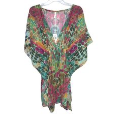 Pilyq Barcelona Cartagena Smocked Open Tunic Kimono Cover-Up. Watercolor Abstract Print In Various Shades Of Green, Magenta And Gold. From Barcelona With Love. Billowy Open Half Dolman Sleeves Sleeves. Polyester. Hip Side Slits. Bodice Is Smocked Fabric With Teeny Button Closure In Front And Open Below For A Sexy Feel. Size Medium. New With Tags. $166 Original Retail. Made In Colombia. The Perfect Resort Or Cruise Cover-Up. Casual Pink V-neck Cover-up, Chic Multicolor V-neck Cover-up, Tropical Multicolor Cover-up For Day Out, Casual Pink Printed Cover-up, Multicolor Floral Print Cover-up For Day Out, Casual Pink Cover-up For Day Out, Casual Multicolor Printed Cover-up, Multicolor V-neck Cover-up For Day Out, Casual Pink Cover-up For Vacation