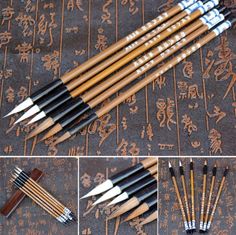 several pictures of different types of pencils and writing on the ground with chinese characters