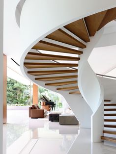 a spiral staircase in a modern home