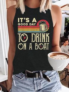 Crew Neck Basics Polyester Cotton Tank Tops is fashionable and cheap, come to Lilicloth to find out about the Clothing Womens Tank Tops Summer, Custom Tank Tops, It's A Good Day, Boating Outfit, Cruise Outfits, On A Boat, Summer Tank Tops, Cotton Tank Top, How To Make Tshirts