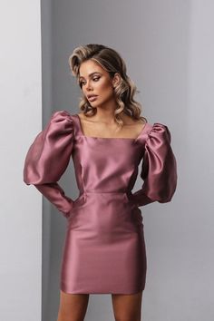 Viclans Taffeta Mini Pink Dress with Lantern Sleeves – VICLAN Puff Sleeves Outfit, Baby Pink Gown, Mini Pink Dress, Sleeves Outfit, Fran Fine Outfits, Prom Dress Cocktail, Blush Collection, Puff Sleeves Dress, Dress With Gloves