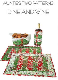 an advertisement for wine and quilts with the words,'two patterns dine and wine