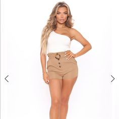 New Brown/Khaki High Waisted Shorts From Fashion Nova High-waist High-stretch Shorts With Contoured Waistband, Compressive High-waist Shorts With Contoured Waistband, Beige High-waisted Stretch Shorts, Brown Stretch High-waisted Shorts, Forever 21 Fitted High-waisted Shorts, Brown Shorts, High Waisted Shorts, Couture Fashion, Fashion Nova