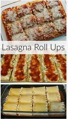 lasagna roll ups in pans with the words lasagna rolls on them