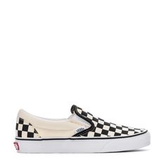 These Checkerboard Classic Slip-On Vans are giving us that total SoCal Skater vibe. These slip-on sneakers feature a low profile cut and a padded collar to keep you walking comfortably throughout the day. Dress these down and take them to the beach or dress them up with your best button-up shirt. Durable canvas upper. Black slip-on with black checkerboard print upper. Slip-on style with elastic side accents. Padded collar for all-day wearability. Signature rubber waffle outsole. Vans Slip-on Sneakers For Streetwear, Vans Low-top Slip-on Sneakers For Streetwear, White Low-top Slip-ons For Sports, Vans Low-top Slip-ons For Streetwear, Casual Slip-on Sneakers With Vulcanized Sole For Skateboarding, Vans Sporty Low-top Slip-ons, Sporty Vans Low-top Slip-ons, Sporty Low-top Vans Slip-ons, White Casual Slip-ons For Sports