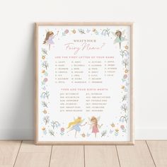 a poster with the words what's your fairy name? on it in front of a