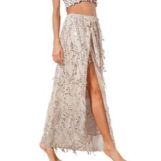 Fashion Sequin Open Slit Long Skirt Beach Skirts, Floral Print Chiffon Blouse, Maxi Rok, Skirts Women, Floral Print Chiffon, Beach Skirt, Chiffon Long Sleeve, Maxi Skirts, Chiffon Blouse