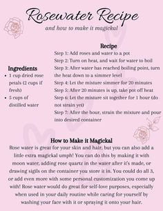 Rose Water Recipe, Rosewater Recipe, Witch Notes, Rose Petal Uses, Make Rose Water, Homemade Rose Water, Rose Water Diy, How To Make Rose, Bath Recipes