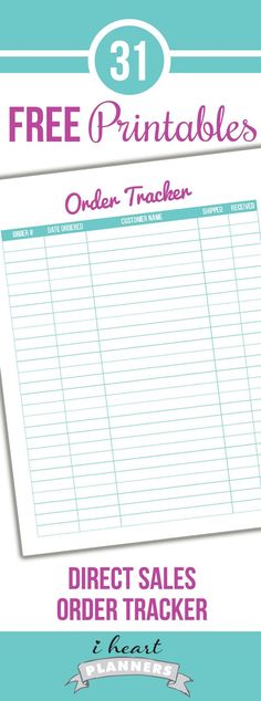 a printable order tracker with the text 31 free printables for order tracker