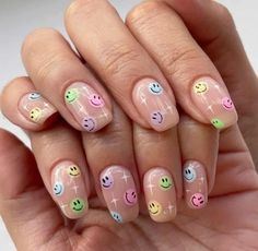 (paid link) Hide those blemishes with nail designs for short nails that comes in a host of colours nowadays. Your nail colour should match your outfit although sometimes ... Smiley Face Nail Art, Smiley Face Nails, Face Nail Art, Face Nails, Cute Short Nails, Cute Simple Nails, Colorful Nails