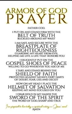 the armor of god prayer with gold lettering