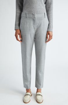 Fashioned from a virgin-wool blend in a tastefully tapered silhouette, these trousers easily embody the label's relaxed elegance. Zip fly with hook-and-bar closure Front slant pockets; back welt pockets 98% virgin wool, 1% polyamide, 1% metallic fibers Dry clean Made in Italy Designer Clothing Ankle-length Elastane Loungewear Pants, Relaxed Fit Viscose Ankle-length Pants, Ankle-length Lounge Pants With Elastic Waistband, Viscose Ankle-length Lounge Pants, Rayon Ankle-length Lounge Pants, Relaxed Elegance, School Wear, Rollerball Perfume, Platform Slippers