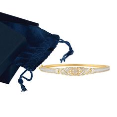 The endless luxury of fine diamond jewelry! This exquisite 14t gold-plated sterling silver bangle features over 1/3 carat of genuine diamonds! 60 diamonds – over a 1/3 carat – are meticulously set in the sculpted, dimensional setting. Elegantly presented in our signature gift box. Elegant Diamond Bangle Bracelet With Pave Setting, Formal Diamond Bangle, Elegant Diamond Bangle With Pave Setting, Fine Jewelry Diamond Gold Bracelet For Anniversary, Formal Diamond Cut Bangle, Diamond Bracelet With Pave Setting For Gift, Elegant Gold Diamond-cut Bracelet, Elegant Gold Bracelet With Diamond Accents In Diamond White, Diamond Bracelet With Pave Setting As Gift