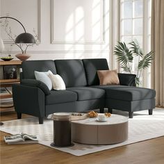 a living room scene with focus on the couch