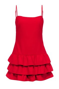 Wow your fashion game in this Likely red sleeveless mini dress with a flirty ruffled bottom. Perfect for a bachelorette or sultry birthday dinner, this mini dress will have all your attention on you! Pair it with strappy black stilettos, statement earrings, and a mini bag for a killer look. Size 8 Shell 67% Polyester, 27% Rayon, 6% Spandex Lining 100% Polyester Invisible zipper back with top hook and eye closure Adjustable sleeveless straps Ruffled layered bottom Bust 32" Waist 29" Shoulder to hem 32.5" Unique Homecoming Dresses, Outfit Boards, Cute Red Dresses, Thanksgiving Dress, Red Shirt Dress, Christmas Dresses, Red Dress Short, Black Stilettos, Birthday Dinner