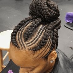 Braids Into Bun, Ponytail Black Hair, Braided Ponytail Black Hair, Head Braid, Braided Mohawk, Black Braided Hairstyles, Cornrows Styles, Mom Hair