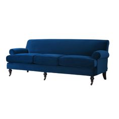 two blue couches sitting next to each other