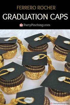 graduation caps and tassels on top of each other with text overlay that reads ferreto rocher graduation caps