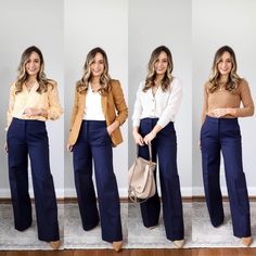 Blue And White Work Outfit, Navy Cropped Pants Outfit, Bogota Outfit, Outfit Pantalon, Pants Outfit Work, Office Casual Outfit, Professional Outfits Women, Moda Jeans