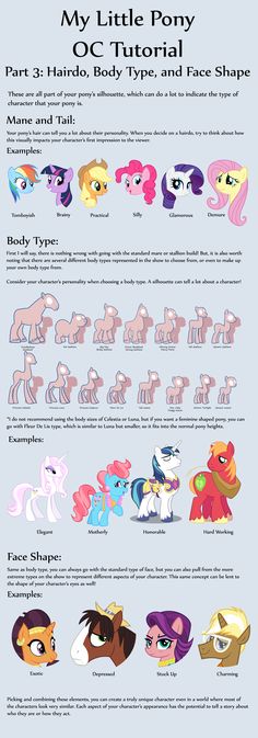 an info sheet with many different types of ponys in the same color and size