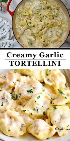 creamy garlic tortellini with cream sauce and parsley