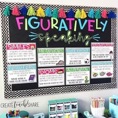 a bulletin board with writing on it and colorful tassels hanging from the wall