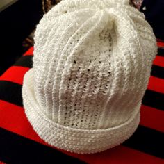 Knitted Hat, Crochet. Two Types Of Knits. Acrylic 85%/ Polyester 15%. Fitted Knitted Beanie, Casual White Knitted Bonnet, Fitted Knitted Brimmed Bonnet, Fitted Knitted Hats, Fitted Knitted Cap, Adjustable Soft Knit Crochet Hat, White Knitted Beanie One Size, Knitted Yarn Bonnet Cap, Fitted Knit Beanie