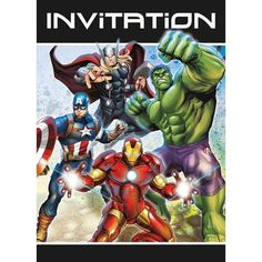 Buy Kids Birthday Avengers Assemble invitations, 8 per package sold at Party Expert Marvel Avengers Characters, Avengers Party Invitation, Marvel Birthday, Birthday Party Checklist, Marvel Birthday Party, Marvel Avengers Assemble, Avenger Birthday Party, Avengers Characters, Avengers Party