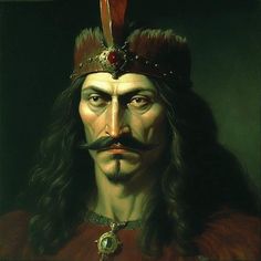 a painting of a man with long hair and a moustache on his face