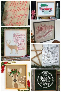 christmas signs are displayed in different styles and sizes