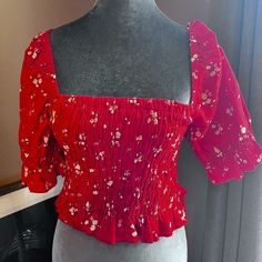 Beautiful Dressy Top, Brand New With Tag, I Have 2 In Stock. Red Fitted Top With Square Neck, Red Square Neck Top For Spring, Red Square Neck Top For Summer, Red Cotton Blouse For Brunch, Spring Red Fitted Blouse, Fitted Red Blouse For Spring, Red Fitted Tops For Brunch, Fitted Red Tops For Brunch, Dressy Tops