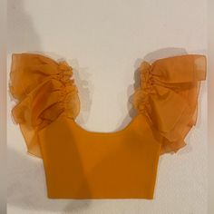 Orange With Tulle Sleeves Nwot, Perfect Condition Zara Summer Party Crop Top, Chic Fitted Orange Crop Top, Orange Crop Top For Spring Party, Yellow Zara Tops With Ruffles, Yellow Ruffled Zara Tops, Zara Yellow Ruffled Tops, Bustier Bodysuit, Black Lace Corset, Ruffle Beading