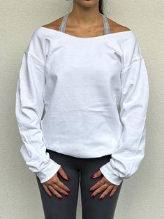 white off the shoulder or crewneck sweatshirt with option of embroidered sleeve(s) please message me before choosing 'other' design available in other sweatshirt colours model wears size small with cut neckline fleece lined sweatshirt, unisex sizing please refer to size guide below: SMALL: chest- 34-36 inches width: 50.8 cm length: 71.1 cm sleeve length: 86.4 cm MEDIUM: chest- 38-40 inches width: 50.8 cm length: 73.7 cm sleeve length: 88.9cm LARGE: chest- 42-44 inches width: 61 cm length: 76.2 c Fitted Long Sleeve Cotton Sweats, French Terry Drop Shoulder Tops For Streetwear, Drop Shoulder French Terry Tops For Streetwear, White Stretch Sweatshirt For Fall, White Stretch Crew Neck Sweatshirt, Stretch Cotton Sweatshirt With Ribbed Neckline, Cotton Stretch Sweatshirt With Ribbed Neckline, White French Terry Athleisure Top, White Fitted Cotton Sweatshirt