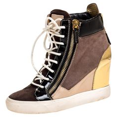 High-top Suede Wedge Boots, Leather High-top Wedge Sneakers, Leather Lace-up High-top Sneakers With Zipper, Modern Leather Lace-up Wedge Sneakers, Giuseppe Zanotti Sneakers Outfit, Cute Emo Outfits, Zanotti Sneakers, Wedge Heel Sneakers, Giuseppe Zanotti Sneakers