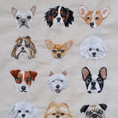 there are many dogs embroidered on the fabric