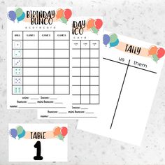 the printable birthday party game with balloons on it