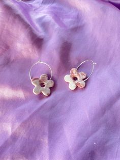 pink clay flower hoops Pink Flower Hoop Earrings For Spring, Pink Hoop Flower Earrings For Spring, Pink Handmade Hoop Earrings For Spring, Handmade Pink Hoop Earrings For Spring, Clay Flower, Pink Clay, Pink Flower, Light Purple, Pink Flowers