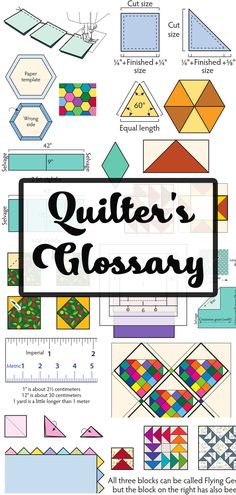 quilter's glossary with the words quilters glossary on it