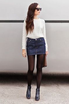 8 Chic Ways to Wear Tights | Maternity Skirt Outfits | Maternity Skirt Outfits Summer | New Look Maternity Skirt. #breastfeedingblouse #Blondinka's Dream Closet Jeans Skirt Outfit Winter, Denim Skirt Winter, Ankle Boots Skirt, Denim Skirt Outfit Winter, Casual Denim Skirt, Jean Skirt Outfits, Rok Mini, Skirt Diy, Winter Tights