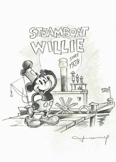 a drawing of mickey mouse in steamboat willie