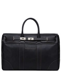 black calf leather debossed logo to the front contrast stitching foldover top two rolled top handles main compartment Brunello Cucinelli Bag, Leather Holdall, Designer Luggage, Dream Bags, Holdall Bag, Debossed Logo, Crocodile Bags, Fabulous Fashion, Bag Travel