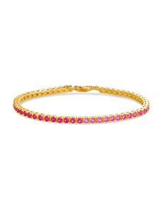 Add a touch of luxury to your look with the Hues of Pink Tennis Bracelet! Featuring a beautiful pink gradient of stones, this stunning tennis bracelet will have you sparkling with grace and elegance. Let your look shine in style! 😊 Materials: 14K gold plated brass, cubic zirconia Features:Measures 7" length, 0.1" width, 2mm CZ stones, Lead & Nickel free, lobster clasp Pink Tennis Bracelet, Classic Pink Tennis Bracelet With Jubilee Design, Classic Pink Tennis Bracelet With Jubilee Style, Pink Jubilee Tennis Bracelet In Classic Style, Classic Pink Tennis Bracelet, Pink Bracelets With Sparkling Stones, Pink Bangle Tennis Bracelet As Gift, Pink Tennis Bracelet As A Gift, Classic Pink Bracelets