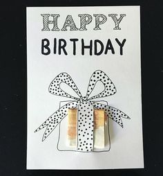 a happy birthday card with two wrapped gift boxes and the words happy birthday written on it