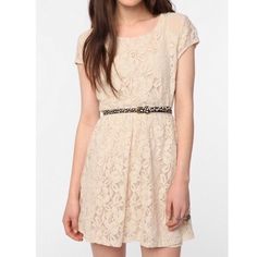 Romance Is In The Air With This Lace Blush Dress By Urban Outfitter’s Brand Coincidence & Chance In Size Medium. Pair With A Skinny Belt & Heels. Details: Sheer Mesh Shoulder Detail Short Sleeves Elastic Waist Nwot Measurements: Shoulder To Shoulder: 17.25” Neck To Shoulder: 3.25” Chest (Pit To Pit): 17.75” Waist: 13.75” Hips: 22.5” Hem: 30.5” Length: 33.75” Sleeve Length: 4.5” Sleeve Width At Cuff: 6.5” 90% Cotton 10% Nylon Hand Wash Smoke Free, Pet Free Home D73 Elegant Short Sleeve Mini Dress By Urban Outfitters, Spring Beige Dress By Urban Outfitters, Spring Beige Dress From Urban Outfitters, Confirmation Dresses, Ivory Lace Dress, Cream Lace Dress, Urban Dresses, Urban Outfitters Dress, Urban Wear