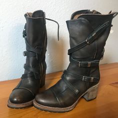 These Are Genuine Freebird Boots Made Of Real Leather - Upper And Sole. They Are A Women's Size 6, Eu 36. Made In Mexico. They Are Very Gently Used - Only Worn Twice. They Look Very Dark Brown, And The Straps Are Black. Freebird Boots, Freebird By Steven, Lace Heels, Shoes Heels Boots, Real Leather, Shoes Women Heels, Heeled Boots, Dark Brown, Black And Brown