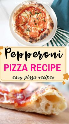 the pizza is ready to be eaten and served on the table with text overlay that reads peperoni pizza recipe